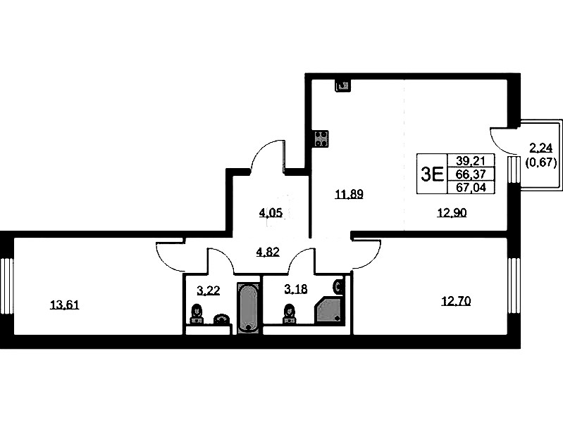 2-комнатная квартира 67.04 м², 2/9 эт., ЖК «Квартал Лаголово»